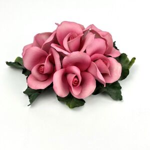 Fabar Italy Pink Porcelain Rose Bouquet Figurine Floral Centerpiece Sculpture